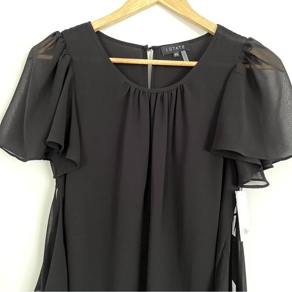 NWT 1. State Short Sleeve Black Tie Waist Blouse, Size XS - Picture 5 of 9